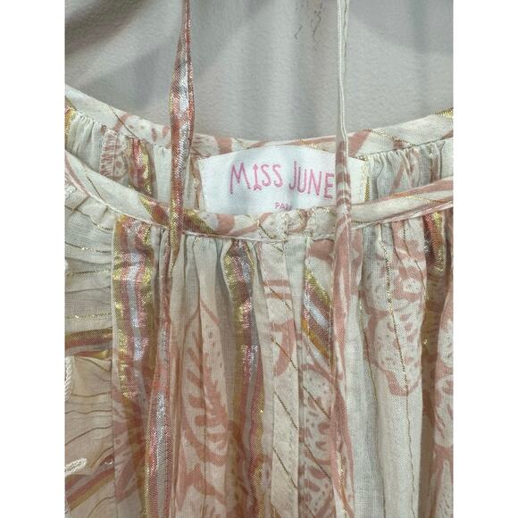 MISS JUNE PARIS Metallic Stripe Boho Maxi Rose Gold Silver Ruffle Dress O/S - Picture 5 of 7
